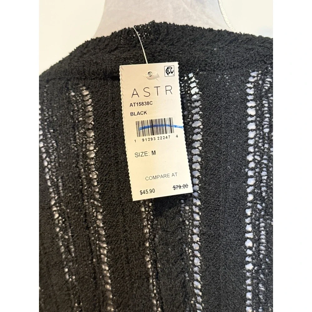 NWT‎ ASTR The Label Women's Black Wrap Front Pointelle Sweater Size M